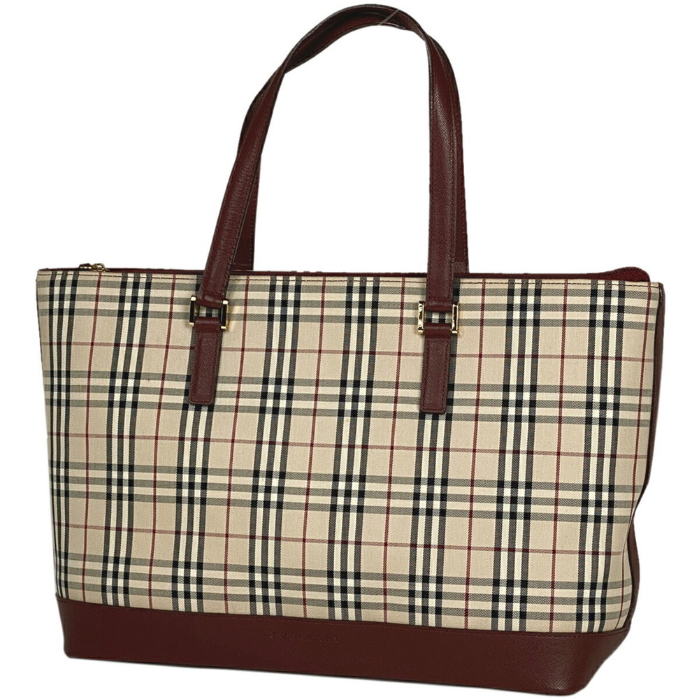 Burberry check tote bag logo handbag canvas beige red